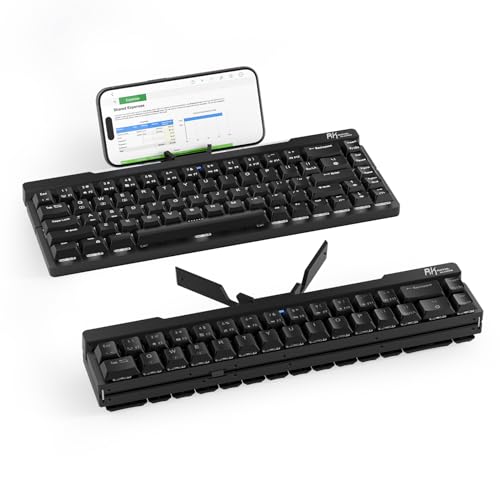 RK ROYAL KLUDGE F68 60% Foldable Low Profile Wireless Mechanical Keyboard | Extremely Portable Wireless Keyboard with Aluminum Body, Built-in Stand Holder, 68 Keys Foldable Compact Keyboard BT5.0 - color: Black