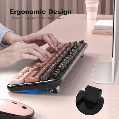 MOFII Wireless Keyboard and Mouse Combo, Full Size 2.4G Retro Round Computer Keyboard and Mouse Set, Plug and Play, for Windows, Computer, Desktop, PC, Notebook - (Lovely BlackBerry Gradient) - color: Lovely Blackberry Gradient