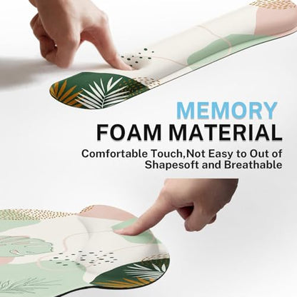 Ergonomic Mouse Pad Set with Wrist Rest, Boho Leaves | Green Non-Slip Rubber Base Wrist Cushion Support and Coasters Mousepad with Wrist Support for Computer Keyboard - color: Green Boho Leaves