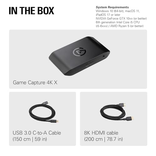 Elgato 4K X Capture Card, HDMI 2.1, 4K144 Ultra-Low Latency | VRR passthrough, HDR10, Up to 1080p240 capture, USB 3.2 Gen 2, Works with OBS and more, For PS5, Xbox, Switch, PC, Mac - style: 4K X