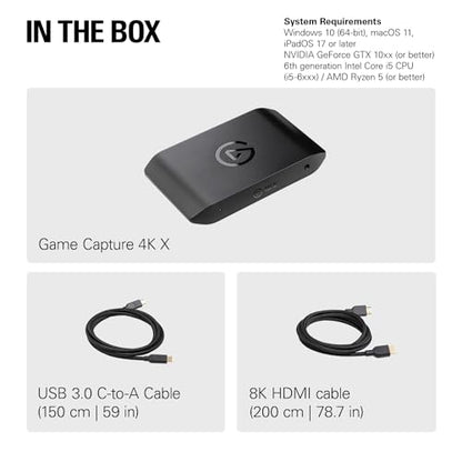 Elgato 4K X Capture Card, HDMI 2.1, 4K144 Ultra-Low Latency | VRR passthrough, HDR10, Up to 1080p240 capture, USB 3.2 Gen 2, Works with OBS and more, For PS5, Xbox, Switch, PC, Mac - style: 4K X