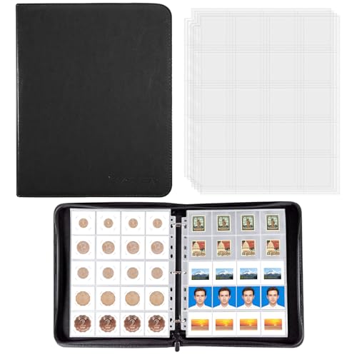 BYSTER Coin Collection Book, 30 Pack 600 Pockets Coin Sleeves, Faux Leather Coin Collection Holder Album, Coin Collection Organizer Storage Box Case (Coin Flips Not Included), Black - color: Black