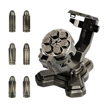 Bullet Nest Revolver Dice Set – Premium 7-Piece Zinc Alloy Polyhedral Dice with Spinning Revolver Cylinder Case, Collectible DND Dice Gift for Dungeons & Dragons, RPG & Tabletop Gamers (Silvery) - color: Silvery, style: D00
