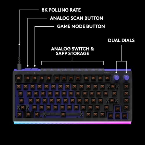 Logitech G512 X 75 TMR + Tactile Switch Mechanical Gaming Keyboard - Black | Hot-Swappable 9x TMR Rapid Trigger + Tactile Mechanical Switches, Gasket, PBT Keycaps, <8K, LIGHTSYNC RGB, for PC & Mac - color: Black, size: 75 percent, style: Tactile Switches
