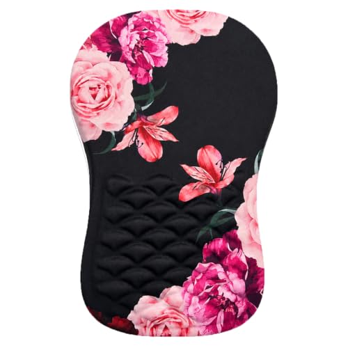 Ergonomic Mouse Pad with Wrist Rest, Mouse Pad with Memory Foam Massage Support, Non-Slip PU Base, Comfortable Typing Cushion for Home Office Computer Laptop, Flowers Pink - color: Flowers Pink