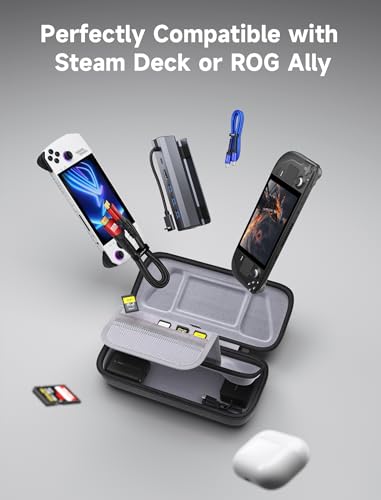 JSAUX Carrying Case for Steam Deck/ROG Ally, Hard Shell Travel Case | Large-capacity Storage, Fits Charger and Dock, Portable Case for Steam Deck OLED