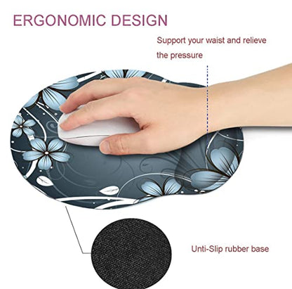 Ergonomic Mouse Pad with Wrist Support,Non-Slip Rubber Base for Computer Laptop & Mac,Lightweight Rest for Home,Office & Travel (Blue Flowers) - color: Blue Flowers