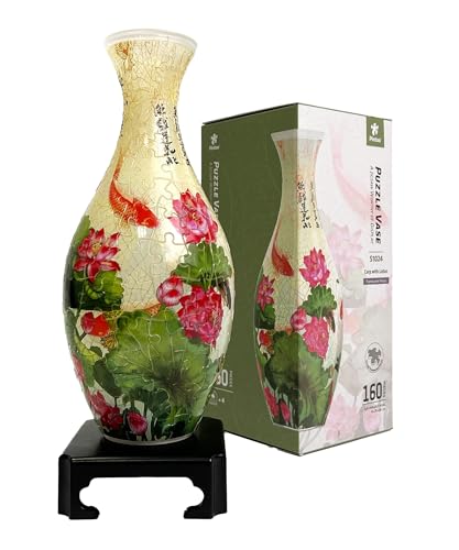 Pintoo 3D Puzzle Vase with 160 Curved Plastic Pieces House Warming Gift for Flower Arrangements and Home Decoration [S1024] (Translucent, Carp with Lotus) - color: Carp With Lotus, size: 160