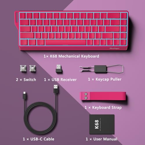 BlueFinger 60% Wireless Mechanical Gaming Keyboard, Bluetooth/2.4GHz/USB-C Hot Swappable RGB Backlit Keyboard with Side-Printed PBT Keycaps, 60 Percent Compact Keyboard for Mac PC PS5 Xbox, Pink - color: Pink