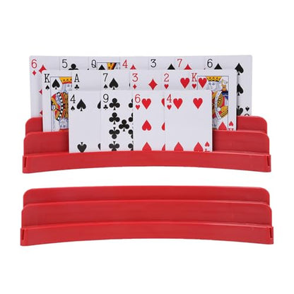 Three-Layer Design Playing Cards Holders，Playing Card Holder for Kids Adults Hands Free Card Holder for Family Card Game Nights Poker Parties - color: Red(2pack)