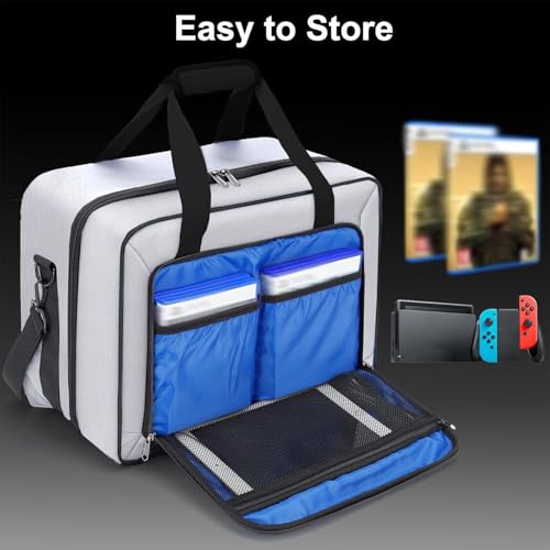 GDNasist Carrying Case Compatible with PS5/PS5 Pro/PS5 Slim, Grey | Travel Thickened Protective Bag Compatible with Playstation 5 Console, Headset, PS5 Controller, Game Discs and Accessories - color: Grey