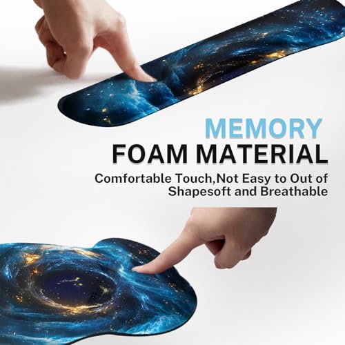 Ergonomic Mouse Pad Set with Wrist Rest, Galaxy Space | Blue Black Non-Slip Rubber Base Wrist Cushion Support and Coasters Mousepad with Wrist Support for Computer Keyboard - color: Blue Black Galaxy