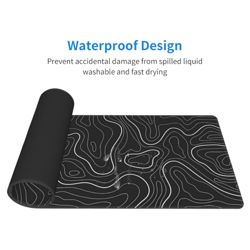 Topographic Contour Extended Big Mouse Pad Large,Gaming Mouse Pad Desk Pad,31.5x11.8 Inch Long Computer Keyboard Mouse Mat Mousepad with 3mm Non-Slip Base and Stitched Edge for Gaming and Office - color: Black Topographic5