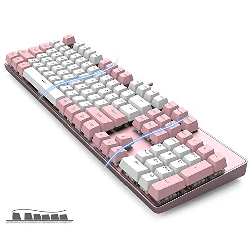 Merdia 104 Keys Full Size Mechanical Keyboard | Brown Switch, Pink & White Color 104 Keys US Layout Led Backlit Hot Swappable Wired Mechanical Light Up Pink Keyboard | Wired Gaming Computer Keyboards - color: Brown Switch Pink & White
