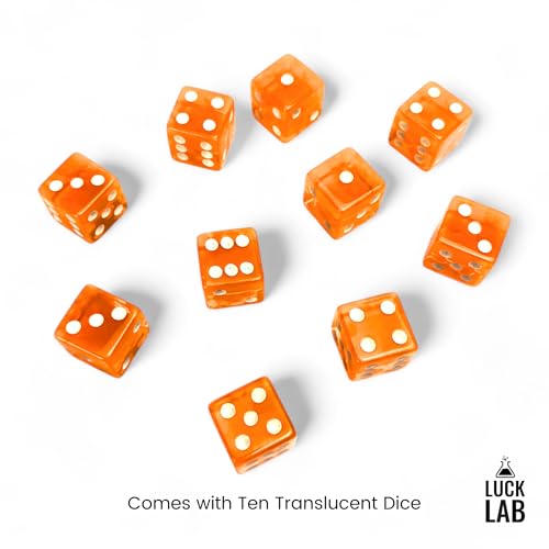 Luck Lab 10 Piece 19 mm Dice Pack - Acrylic and Translucent D6 Dice, Square w/Rounded Edge for Casino, Craps, RPG MTG DND Dice Table Games and Board Games (Orange) - color: Orange