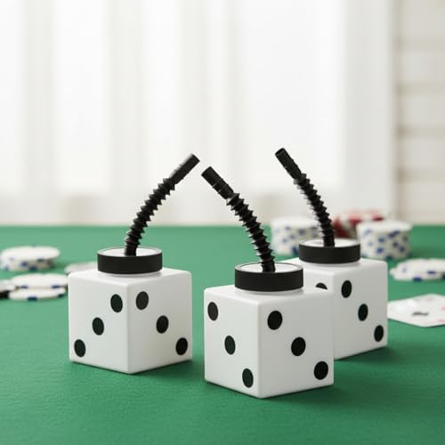2 3/4" 10 oz. Six-Sided Dice Cups with Lids & Straws - 12 Pieces