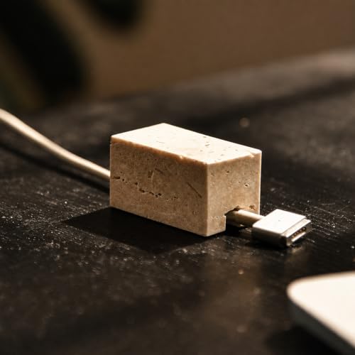 Travertine Cord Holder-Cable Organizer for Desktop, Nightstand | Natural Travertine Stone, Non-Slip Desk Cable Holder, Paperweight, Minimalist Desk Accessories