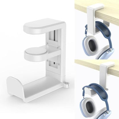 360 Degree Rotating Headphone Stand Under Desk Hanger Clamp Mount Universal Headset Holder Hook (White) - color: White