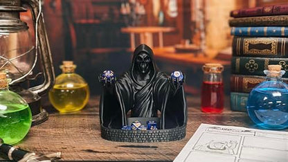 MunnyGrubbers - Grim Reaper Dice Tower - Original Design - (Random 7PCS D20 Dice Set Included) - Tabletop Roleplaying Game - Dice Roller - Dungeons and Dragons - DND - D&D - (Black)