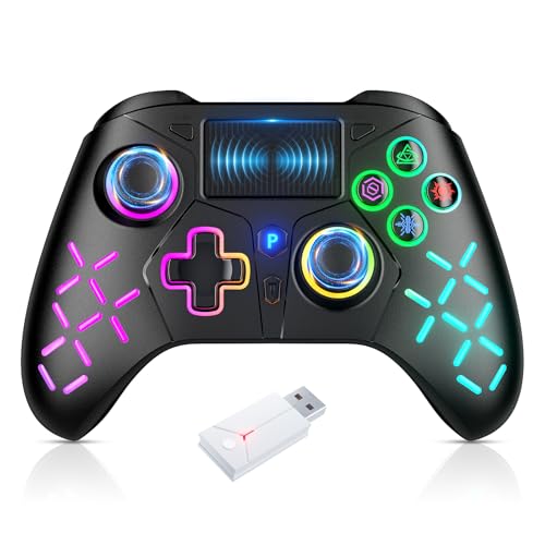Gamrombo LED Wireless Controller for PS5 with 2.4g adpter, Compatible with PS5 Pro/Slim/PC, Dual Vibration, Marco/Turbo Function, 3.5mm Audio Jack, 6-Axis Motion Contro Gamepad with Speaker - color: RGB Black