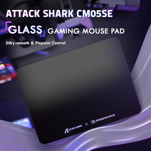 ATTACK SHARK CM05SE Glass Gaming Mouse Pad for FPS & Esports, Nano-Etched Tempered Glass Surface,Ultra-Smooth Low Friction Hard Mousepad,Waterproof Large Desk Mouse Mat for PC Setup,Black - color: Black White