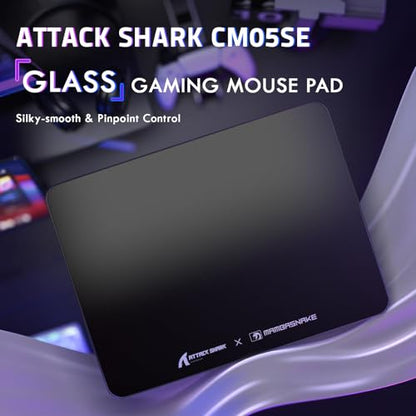 ATTACK SHARK CM05SE Glass Gaming Mouse Pad for FPS & Esports, Nano-Etched Tempered Glass Surface,Ultra-Smooth Low Friction Hard Mousepad,Waterproof Large Desk Mouse Mat for PC Setup,Black - color: Black White