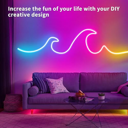 segrass LED neon Lights Strip 132FT,DC 24V RGB LED neon Light Strip APP Remote Controls Control Waterproof Flexible Neon LED Rope Lights for Bedroom,Playroom,Outdoors Decor（2 Rolls of 66ft） - size: 132FT