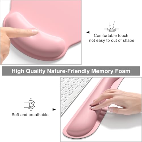 Dapesuom Large Gaming Mouse Pad, Pink Mouse Pads with Wrist Rest Wrist Support, 4in1 Big XXL Desk Mat Desk Pad + Ergonomic Mousepad + Memory Foam Keyboard Mat Wrist Rest + Coaster Set for Computer - color: Pink