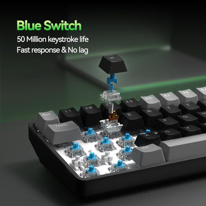 TMKB T68 60% Wireless Mechanical Gaming Keyboard, Tri-Mode BT5.0/2.4GHz/USB-C with Clicky Blue Switch, RGB Backlight, Anti-Ghosting, Compact 68 Keys, Wired/Wireless, Gray/Black - color: Grey Black/Blue Switch, size: Wireless