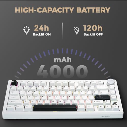DAREU FLEX75 Gasket Wireless Mechanical Keyboard with Knob | Tri-mode,Hot Swap,75% Custom Gaming Keyboard with PBT Keycaps,RGB Backlit for Mac/Win - color: White
