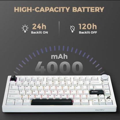 DAREU FLEX75 Gasket Wireless Mechanical Keyboard with Knob | Tri-mode,Hot Swap,75% Custom Gaming Keyboard with PBT Keycaps,RGB Backlit for Mac/Win - color: White