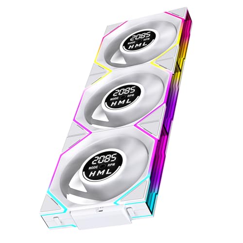 JM V4 120mm Case Fan|Computer Cooling PC ARGB CPU Cooler Daisy Chain Fan|Three-Mode Digital Display|Infinity Mirror Design|600-2100 4Pin PWM Contro (White Forward 3-Pack) - color: White Forward 3-Pack