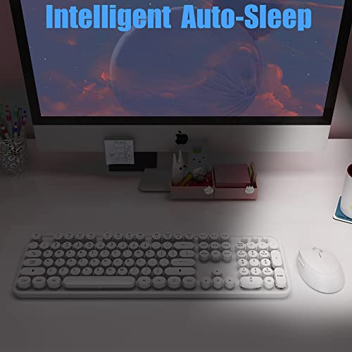 Wireless Keyboard Mouse Combo, 104 Keys Cute Colorful Keyboard with Number Pad & Mouse for Windows, Computer, PC, Notebook, Laptop (White) - color: white
