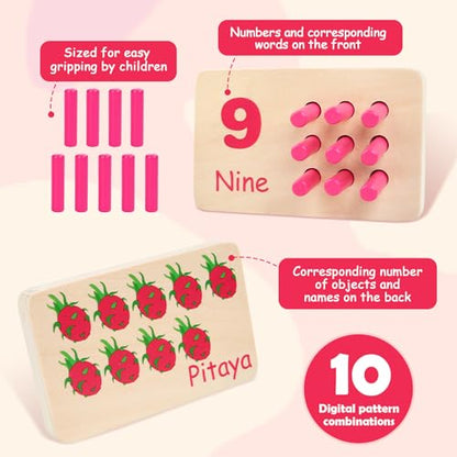 Wooden Counting Numbers Peg Board for Kids, Montessori Math Toy for Toddlers, Math Manipulatives Preschool Early Learning Educational Materials for Kids 3 4 5 6 7
