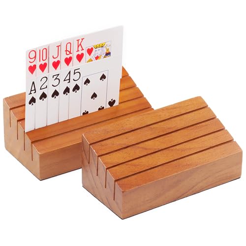 GSE Wooden Playing Card Holders Tray Racks Organizer Set, 6-Inch, 2-Pack | Hand Free Playing Card Trays, Non-Slip Base, For Bridge, Canasta, Hand & Foot, Rummy, UNO Card Games, For Seniors Adults - style: 6-inch, 2-Pack