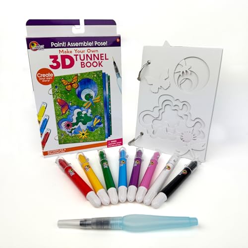 EyeConnect Crafts Butterfly Mini 3D Tunnel Book – Hands-on Paper Craft Kit | Build, color & create a pop-in book! Mini animals, watercolor pastels & water brush included. Portable, screen-free fun! 3+ - color: Butterflies & Dragonflies, size: Delux