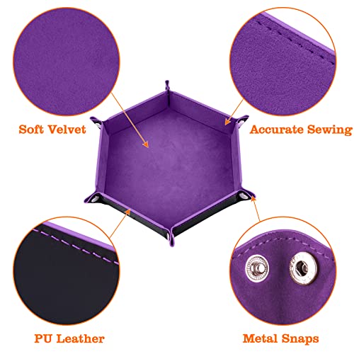 SIQUK 2 Pieces Dice Tray PU Leather Dice Folding Hexagon Tray Dice Holder for Dice Games Like RPG, DND and Other Table Games (Violet, Sky Blue) - color: Violet and Sky Blue