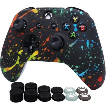 RALAN Controller Skin for Xbox One, Anti-Slip Silicone Controller Cover Protector Case Compatible for Xbox 1 Wireless/Wired Gamepad Joystick with 4 Thumb Grips Caps and Black Pro Thumb Grip x 8
