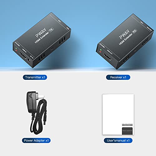 HDMI Extender 165ft Over Single Cat5e/6 Ethernet, Extend 1080P@60Hz Video No Delay, Transmit Audio Video Synchronously, Support 3D, POC, EDID - size: 1x1 1080P 165ft