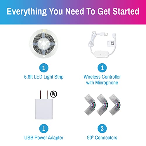 CLEANLIFE 6.6 ft Smart USB LED Light Strip, RGB/3000K, WiFi & BLE | 5VDC, 3W, 80 CRI, IP20, tunable RGB to 3000K, WiFi & Bluetooth connectivity - size: 6.6 Ft