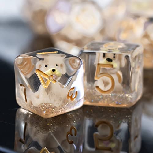 Cusdie 7-Die DND Dice, Polyhedral Dice Set Filled with Animal, for Role Playing Game D&D Dice (Gray Dog) - color: Dog Grey.