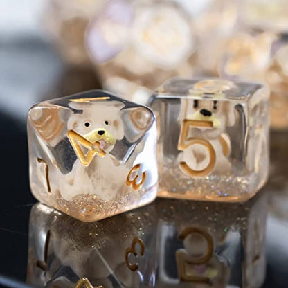 Cusdie 7-Die DND Dice, Polyhedral Dice Set Filled with Animal, for Role Playing Game D&D Dice (Gray Dog) - color: Dog Grey.