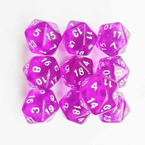 10 Pieces Polyhedral Dice Set D20 Dice 20mm Acrylic 20 Sided Game Dice for Dungeons and Dragons RPG MTG DND Dice Table Games (Transparent Purple) - color: Transparent Purple