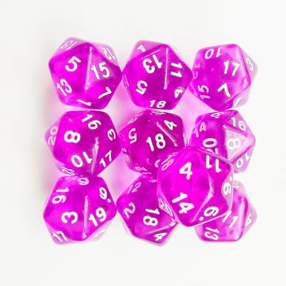 10 Pieces Polyhedral Dice Set D20 Dice 20mm Acrylic 20 Sided Game Dice for Dungeons and Dragons RPG MTG DND Dice Table Games (Transparent Purple) - color: Transparent Purple