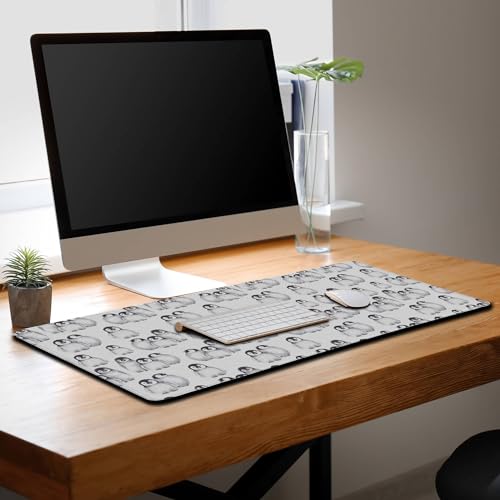 Gaming Mouse Pad White, Big Mouse Pads Office Desk Pad, XXL Mousepad Non-Slip Rubber Base Waterproof with Stitched Edges, 35.4 X 15.7 inch for Work/Game/Office/Home Little Penguin Isolated - color: Little Penguin Isolated
