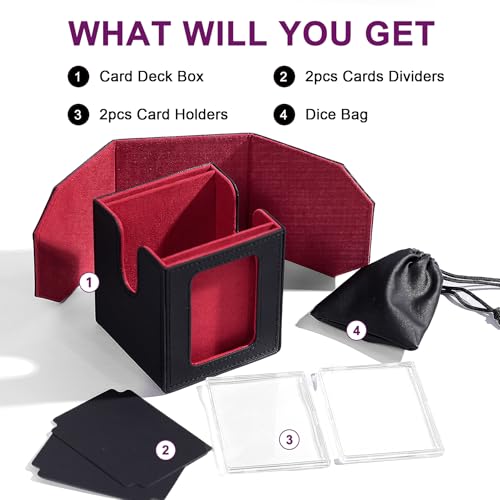 Commander Dual Display Deck Box — Patented Design Holds 130 Double-Sleeved/100 Triple-Sleeved Cards, Includes 2 Thick Card Bricks & 2 Dividers, Multi-Function Storage Cas（Dragon Black Red） - color: Black/Red Dragon