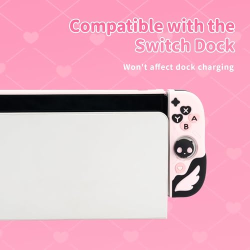 GeekShare Protective Case for Switch OLED Model,Anti-Scratch Slim Cover Case Compatible with Switch OLED Separable Soft Silicone Shell with 2 Thumb Grip Caps- Sweetheart Skull - size: for Switch OLED