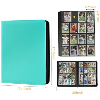 16 Pocket Ringless Side Loading Trading Card Binder, 1024 Cards PU Fixed Page Zipper Card Album for TCG Sports Game Cards, Not Fit Top Loaders(Lake Blue) - color: 16 Pocket 1024 Diamond Lake Blue