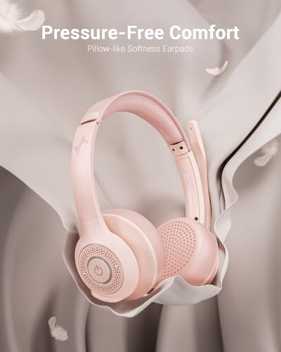 JIAMQISHI Wireless Headset with AI Noise Cancelling Microphone Bluetooth Headset - Bluetooth V5.2 Headphones with USB Dongle & Mic Mute for Computer/Laptop/PC/iPhone/Android/Cell Phones (Pink) - color: Pink