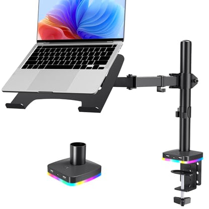 Afaloona RGB Convertible Laptop and Monitor Mount with USB Hub, Adjustable | RGB USB hub with 1 USB-C & 2 USB-A ports for charging and data transfer, fits 13-32" monitors or 11-17" laptops, up to 18 lb - size: RGB Laptop Stand